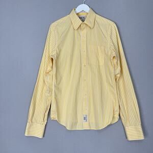 Ruehl 925 Mens Shirt Medium Yellow 100% Cotton Striped Oxford Prep Y2K Old Money